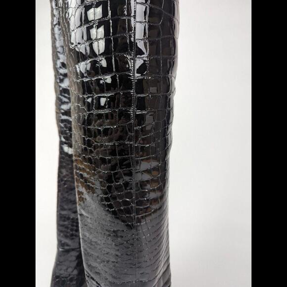 NEW SAINT LAURENT PARIS Sz EU 37 US 7 KIM Black Calfskin Croc Embossed OTK Boots - Picture 8 of 13